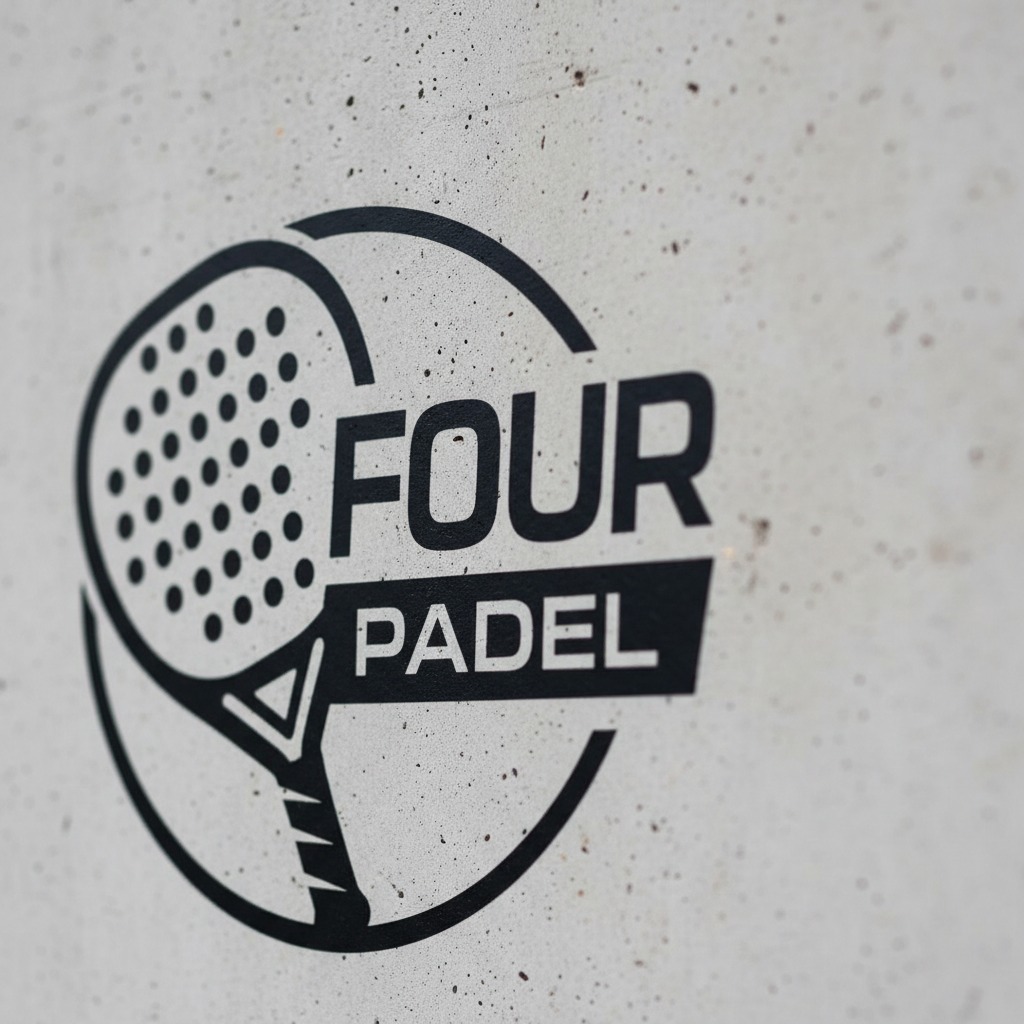 Mock up a snapshot of the FOUR PADEL logo, but just so you can see a brief portion of it.